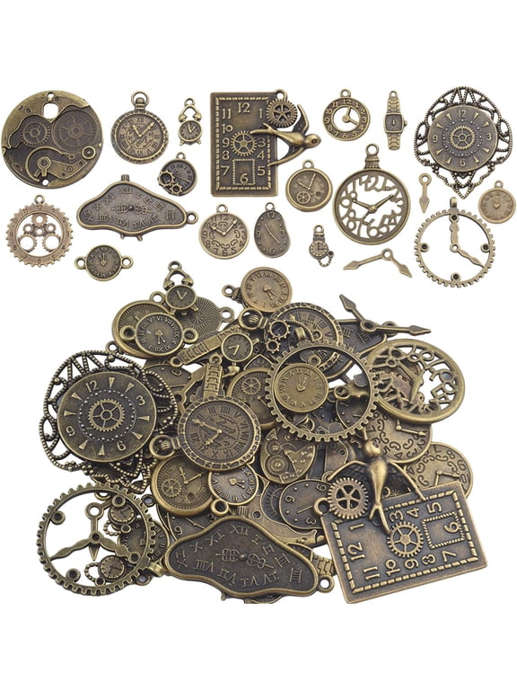 Clock Face Charm Pendant, 100 Gram Multi-style Antiqued Bronze Clocks and Watches Dial Face Movement Charms Gears Steampunk Pendant Craft Supplies for DIY Jewelry Making