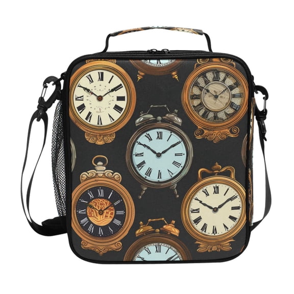 Clock Hand Painted Insulated Lunch Bag Reusable Lunch Box Lunch Container with Straps