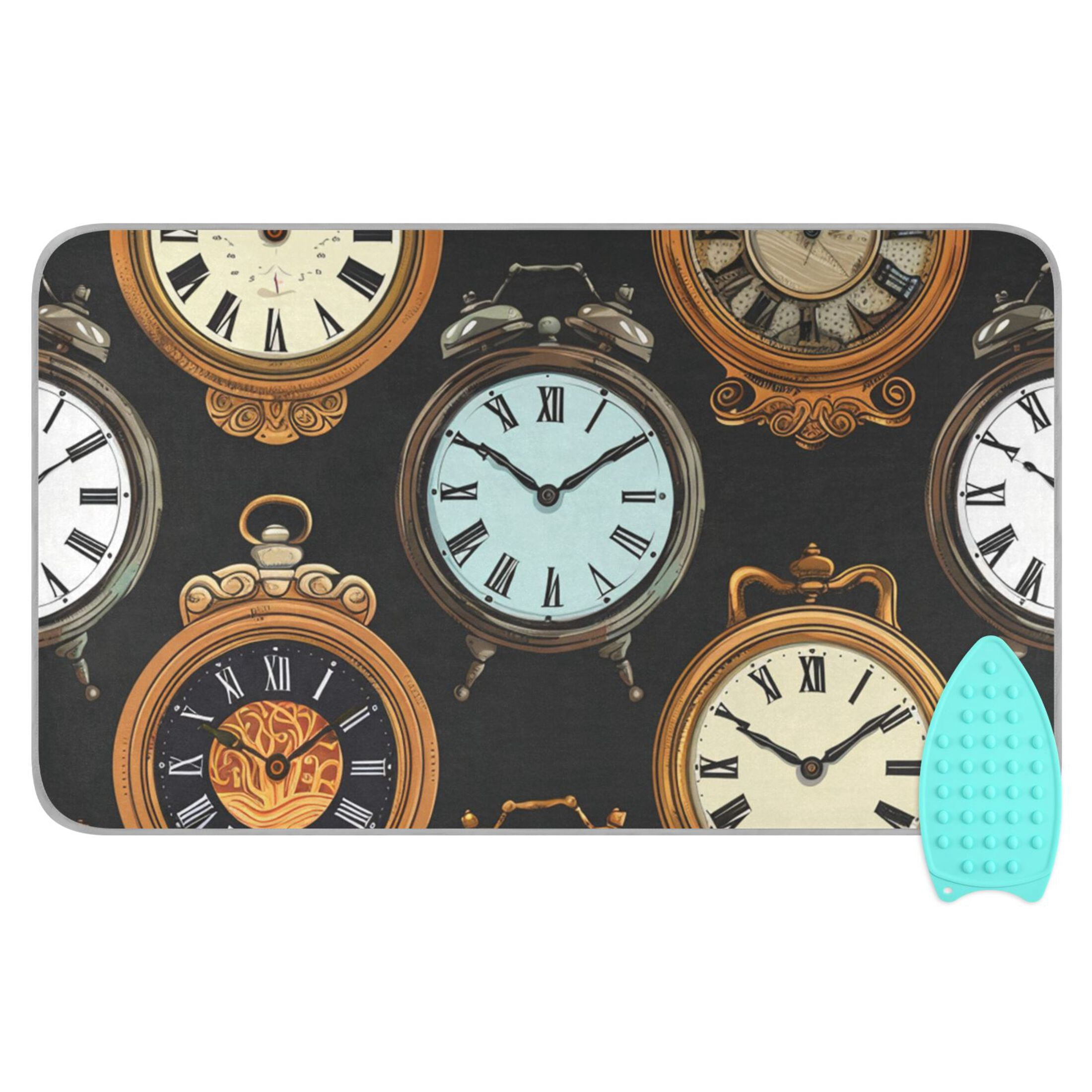 Clock Hand Painted Ironing Mat Blanket Portable Travel Ironing Pad Heat Resistant Pad 47.2" x 27.6”