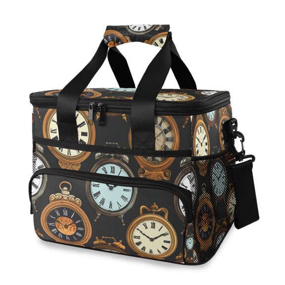 Clock Hand Painted Portable Cooler Lunch Box Reusable Insulated Lunch Bag Leakproof 15L