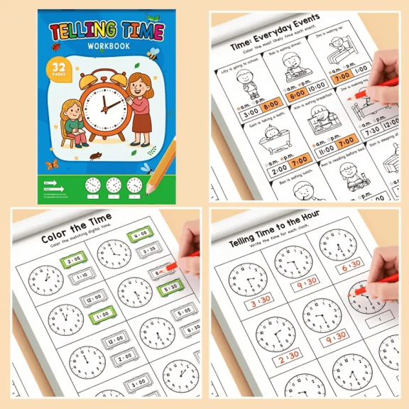 Clock HobbyforKids, Analog ClockforKids, Time Clock, Clock Hands, Hobby Clock, Drawing Book, DrawingforKids, Teacher Classroom Resource, 8.5X11 In, 1 Pc