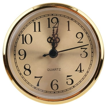 Clock Insert 3-1/2 Inch (90 mm) Round Quartz Clock Fit-up Movement Miniature Clock Gold Dial Gold Tone Bezel Arabic Numerals, Fit 3.0 inch (78 mm) Diameter Hole (Gold)