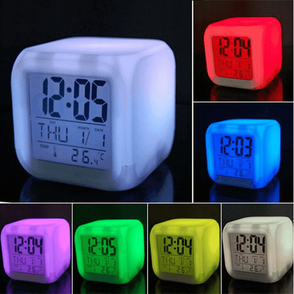 Triani Clock for Kids, Alarm Clocks with 7 Colors Night Light, Digital Clock Gift for Kids Bedroom Decorations, Rainbow Clock, Display Temperature, Batteries Not Included