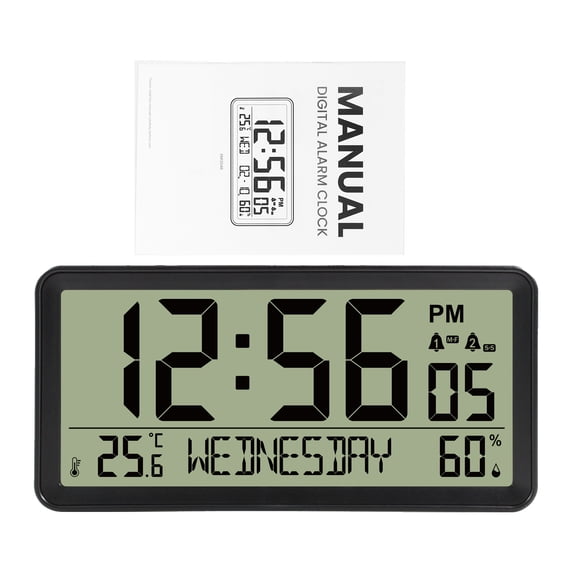 Clock LCD Digital Alarm Clock Battery Operated Desk Electronic Small Clock With Indoor Temperature Humdity Date Backlight Snooze Function For Home Bedroom Bedside Desk