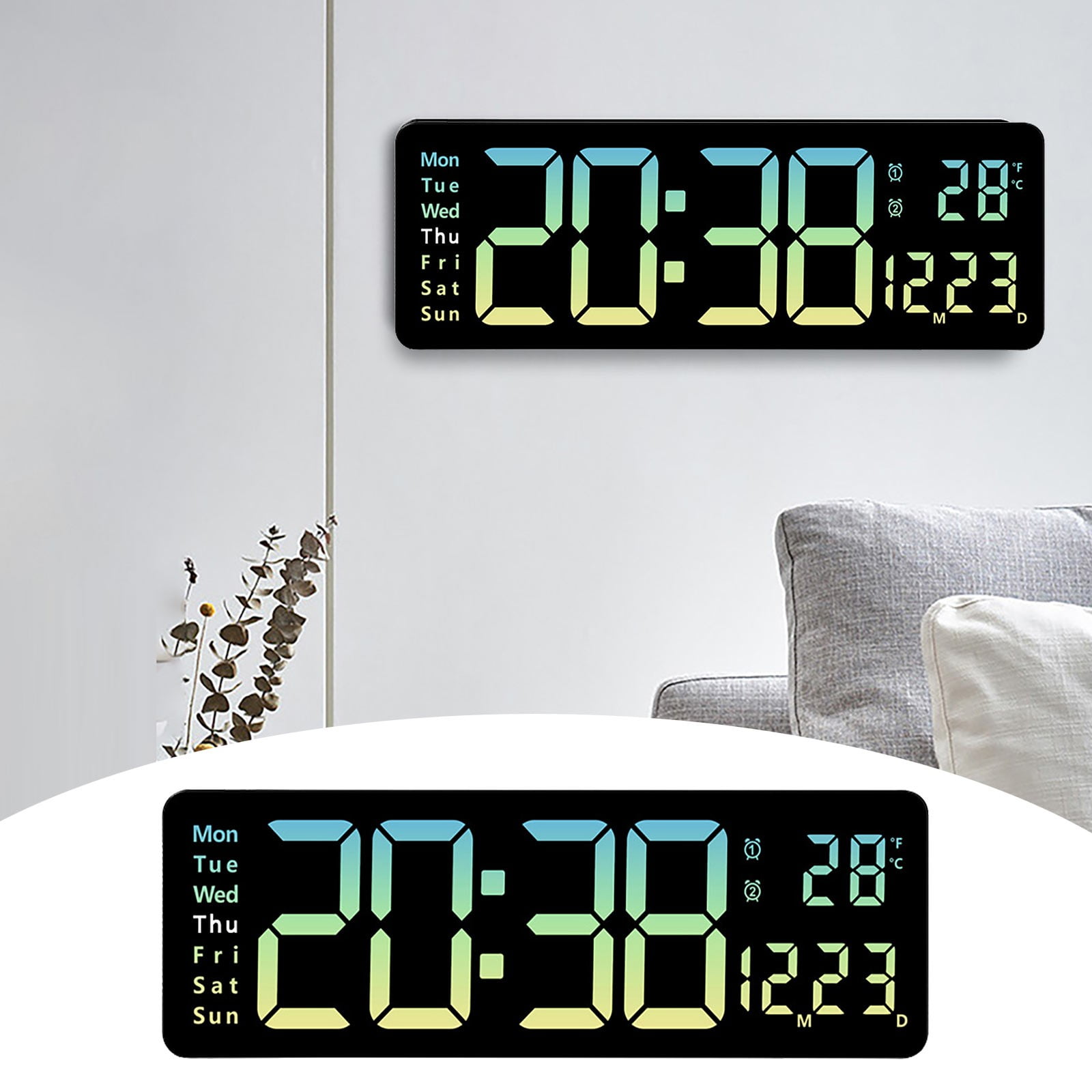Clock Large LED Digital Wall Clock Temperature Date Day Display USB ...