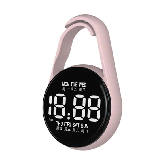 Clock, Led, Display, Digital Clock, Clip, Led Digital Clock, 2inRound, Pink Casing, Night Glow, Teen Student Hanging Gear, 1 Pc