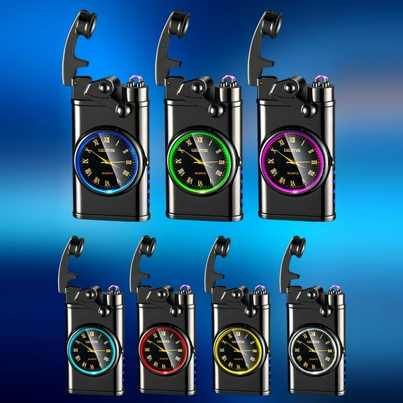 Clock Lighter Watch Lighter, Rechargeable Windproof,Electronic Lighter Dual Arc Plasma Lighter,With Clock Rgb Light Effect And Power Display,Unique Gift