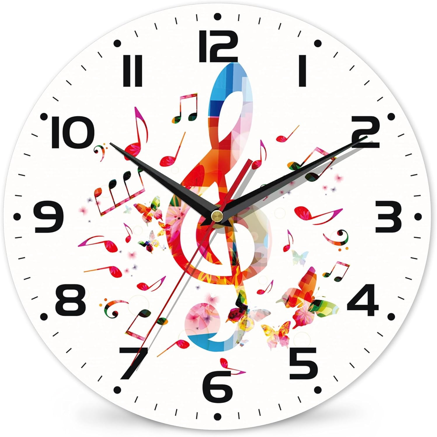 Clock for Living Room, Colorful Music Notes Wall Clock, Contemporary ...