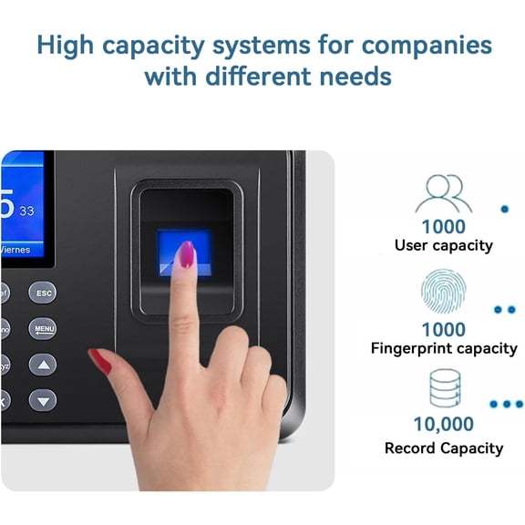 Clock in Machine for Employees, 2 in 1 Fingerprint/Digital Attendance, Small Business Automatic Calculate Hours, 0 Monthly Fees Time Clock, Biometric Clock in Machine for Employees with U-Disk