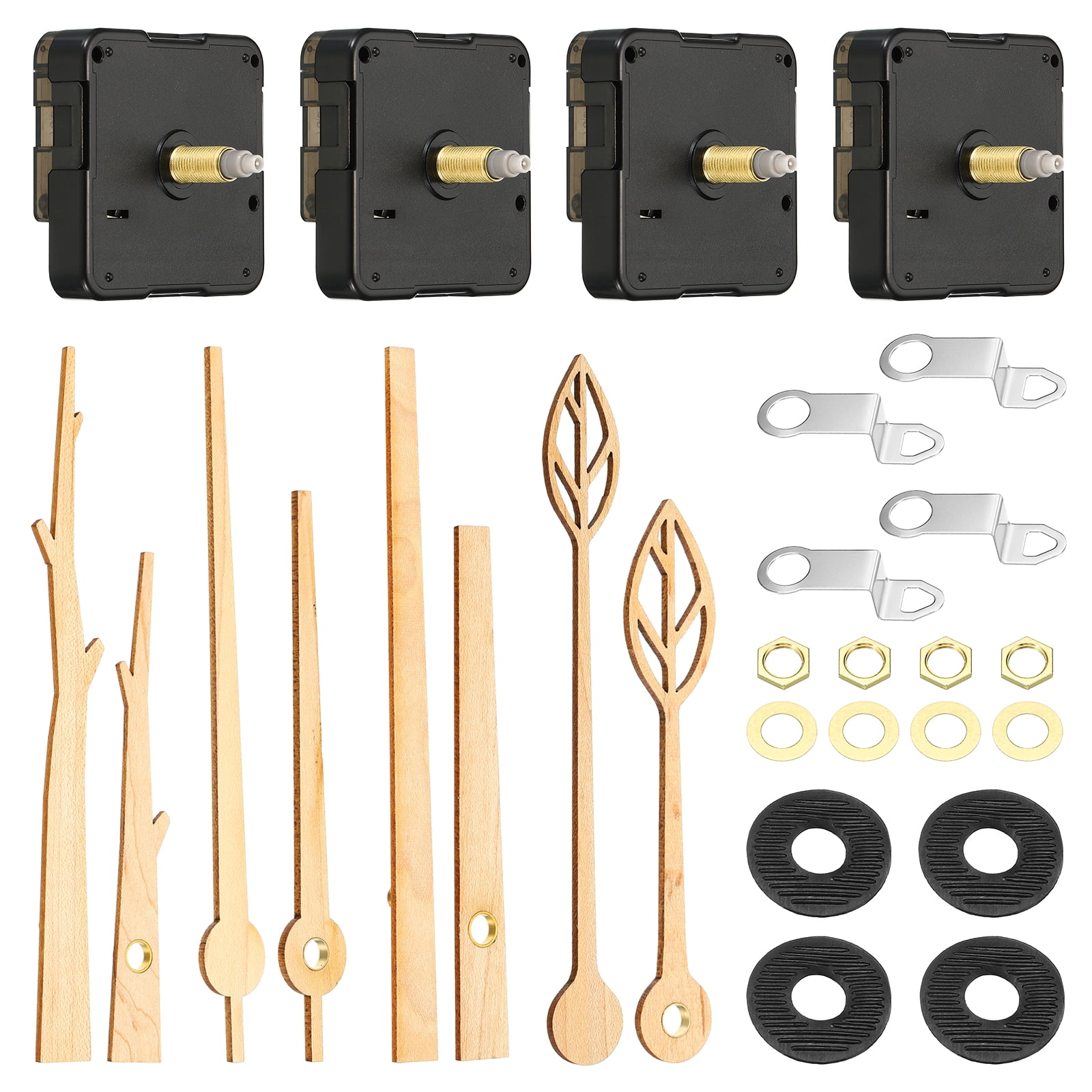 Clock Mechanism Replacement, 4 Pcs Quartz Clock Mechanism Battery Operated DIY Wood Wall Clock Mute, Wooden