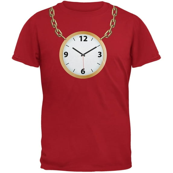 Clock Necklace Red Adult T-Shirt - Large