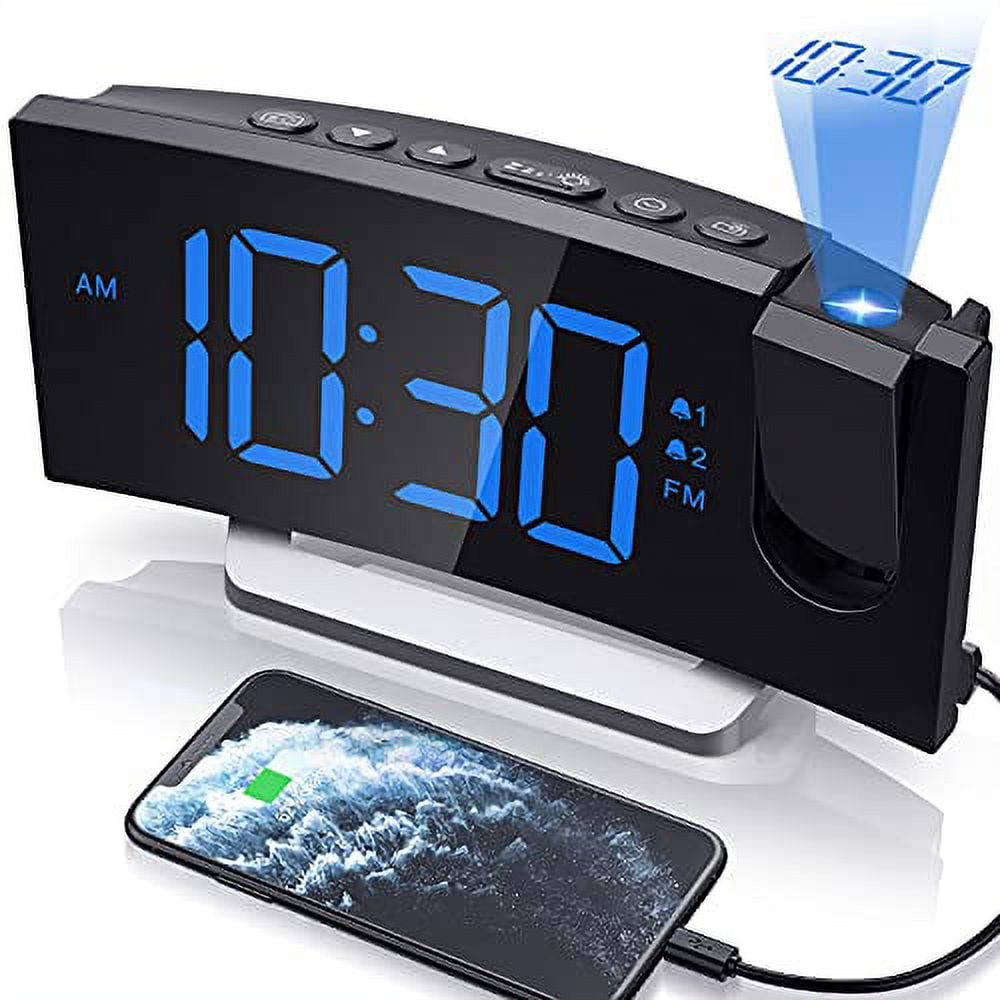 Clock Radios, WELLBOX Projection Alarm Clock with 0100 Dimmer and FM Radio, Dual Alarm, 5