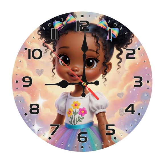 Clock Rainbow Girl Wall Clock 10 Inch Silent Non Ticking Round Clock Decoration for Living Room Kitchen Bedroom Bathroom Office Classroom