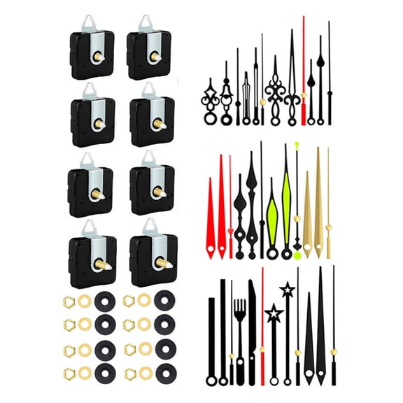 Clock Repair Kits with 8Pcs Quiet Quartzs Clock Movement Mechanism and 12 Hand Set Combinations Shaft Length 13/18/24mm