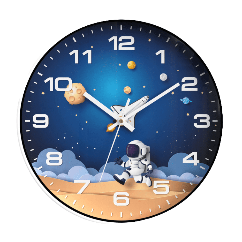 Clock,Silent Movement Kids Wall Clock,Battery Operated Space Travel Style Decor Children Clock