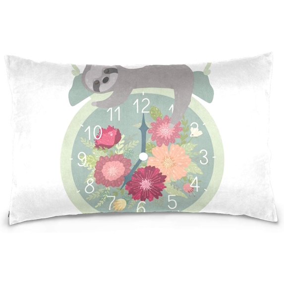 Clock with Sleeping Sloth Velvet Oblong Lumbar Plush Throw Pillow Cover/Shams Cushion Case - 20x26in - Decorative Invisible Zipper Design for Couch Sofa Pillowcase Only