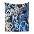 thumbnail image 1 of Clock Soft Flannel Fleece Blanket, Technology Clock Gears Steel Cogwheels Pattern Mechanical Theme Design Print, Cozy Plush for Indoor and Outdoor Use, 60" x 80", Blue and Sand Brown, by Ambesonne, 1 of 5
