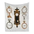 thumbnail image 1 of Clock Soft Flannel Fleece Blanket, Vintage Styled Clocks Arrangement Old Fashioned Pattern in Antique Theme Design, Cozy Plush for Indoor and Outdoor Use, 60" x 80", Umber and Beige, by Ambesonne, 1 of 5