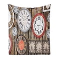 thumbnail image 1 of Clock Soft Flannel Fleece Throw Blanket, Antique Clocks on the Wall Instruments of Time Vintage Design Pattern Artwork, Cozy Plush for Indoor and Outdoor Use, 60" x 80", Brown and Red, by Ambesonne, 1 of 6