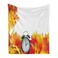 thumbnail image 1 of Clock Soft Flannel Fleece Throw Blanket, Autumnal Leaves and an Alarm Clock Fall Season Theme Romantic Digital Print, Cozy Plush for Indoor and Outdoor Use, 60" x 80", White and Orange, by Ambesonne, 1 of 5