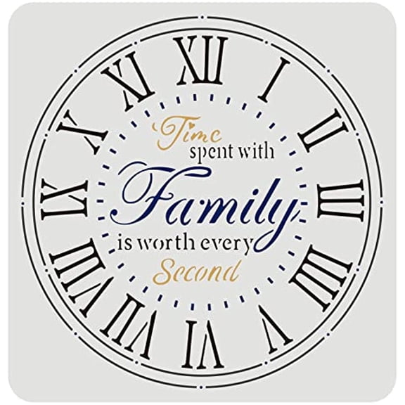 Clock Stencil 11.8x11.8 inch Create DIY Clock Crafts Stencil Family Clock Stencils with Time Spent with Family is Worth Every Second Words Plastic Reusable Decor Stencil for Painting