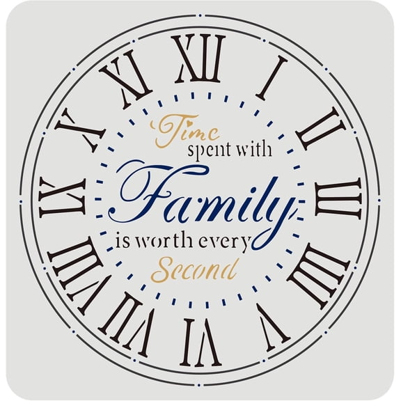 Clock Stencil 11.8x11.8 inch Create DIY Clock Crafts Stencil Family Clock Stencils with Time Spent with Family is Worth Every Second Words Plastic Reusable Decor Stencil for Painting White