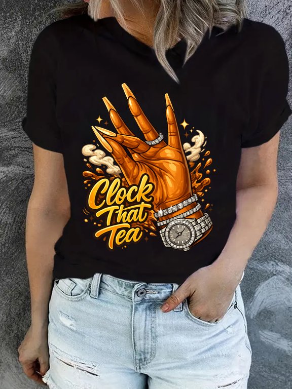 Clock Tea Women’s Casual Soft Stretchy Short Sleeve T-Shirt, Breathable Fabric for Spring Summer Autumn Outfits, Trendy Tee Great Easter Gift for Loved Ones