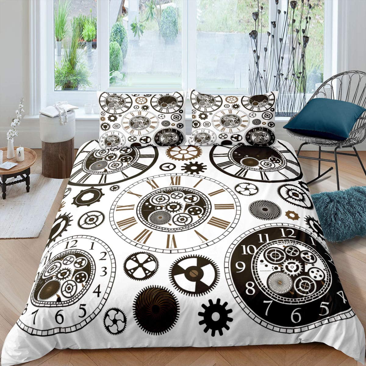 Clock Theme Gears Duvet Cover Twin King Steampunk Jewelry Gold Watch ...