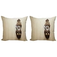 thumbnail image 1 of Ambesonne Antique Throw Pillow Cover 2 Pack, Wood Wall Carving Clock, 24", Brown and Tan, 1 of 2
