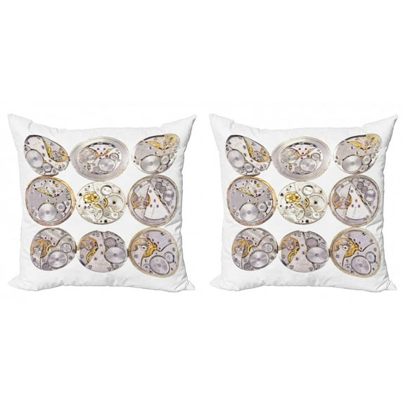 Ambesonne Retro Throw Pillow Cover 2 Pack, Technical Theme Clock, 20", Grey Yellow
