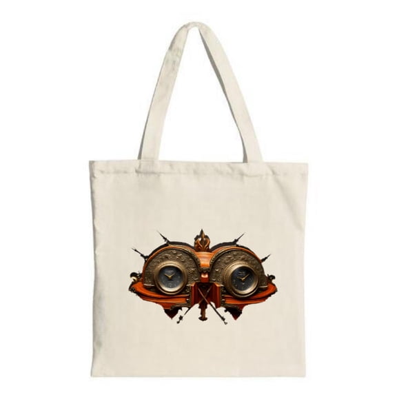 Clock Tote Bag - Cream Canvas Intricate Design with Keys & Crown Perfect for Shopping Travel & Parties