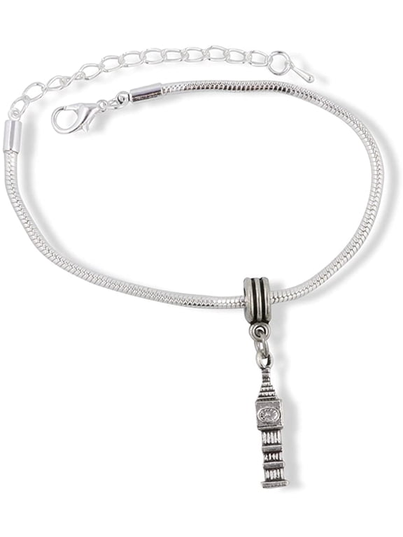 Clock Tower Big Ben Snake Chain Charm Bracelet