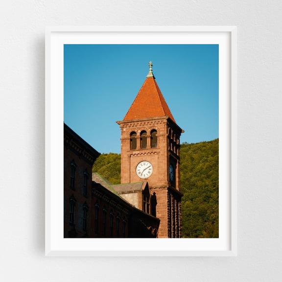 Clock Tower, Jim Thorpe - Jim Thorpe Pennsylvania Photography Architecture Cityscape Gothic Travel Poster White Framed Wall Art Print 16 x 20 inches