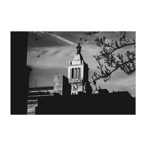 Clock Tower - Manhattan New York Photography Black and White Architecture City Skyline Street Photography Vintage Travel Poster Unframed Wall Art Print 32 x 48 inches