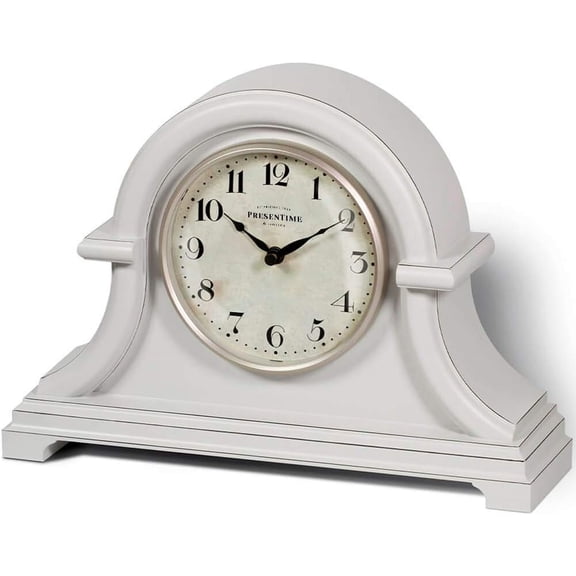 Clock Vintage Farmhouse Series, Napoleon Desk & Shelf Clock, 13 x 10 inch, Domed Lens, Quartz Movement, ABS Plastic Case, Gray Oak Finish (Home/Tabletop Decoration)