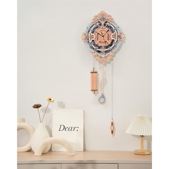 Clock Wooden Puzzle, 3D Puzzle for Adults Wooden Metal Mechanical Model Clock Kits to Build, Hobbies Gift for Men Aesthetic  Decoration Wall Clock with Pendulum