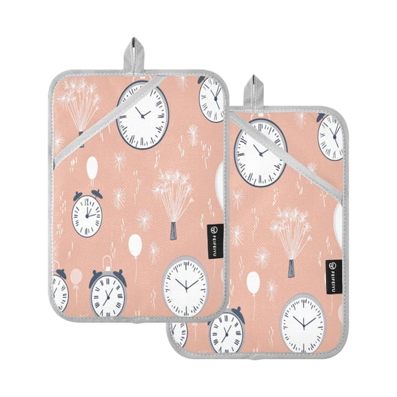 Clock and Fireworks 7x9.8in Pot Holder Set Heat-Resistant Oven Hot Pads Durable with Storage Loop