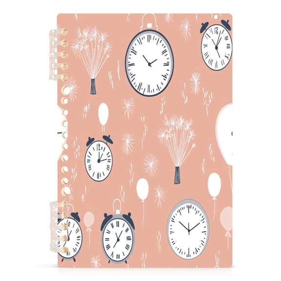 Clock and Fireworks A5 8.3x5.7in PP Notebook, Adjustable Rings, 60 Sheets, Diary or Journey Note