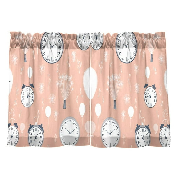 Clock and Fireworks Kitchen Curtains Tier Set 27x24 Inch 2 Panels Semi Sheer Light Filtering Privacy UV Protection