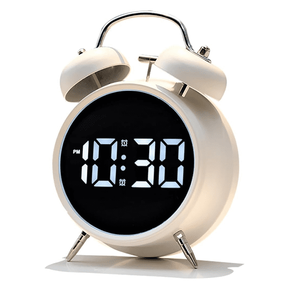 Clock for Sleepers Retro Metal Bell,Large Big Numbers Display with Backlight, Small Bedside Digital Clock for Bedrooms B,1 * clock,White