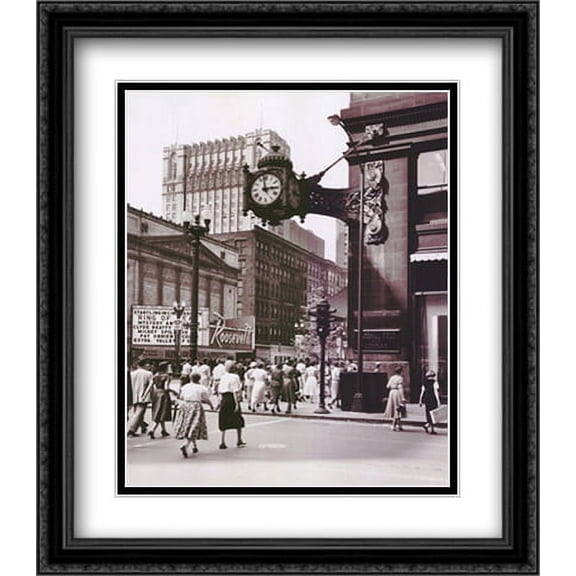 Clock mounted on the wall of a building, Marshall Field Clock, Marshall Field and Company, Chicago, Illinois, USA 2x Matted 22x28 Large Black Ornate Framed Art Print