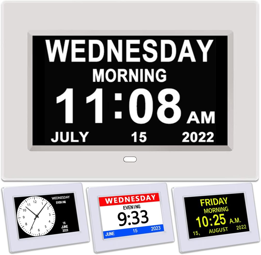Clock with day and date for elderly 3 colors display digital calendar