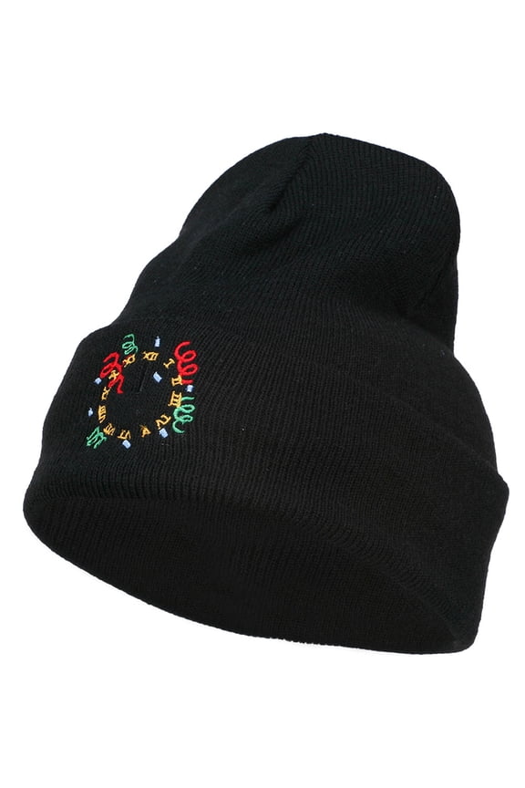 Clock with Decorations Embroidered Long Beanie - Black OSFM