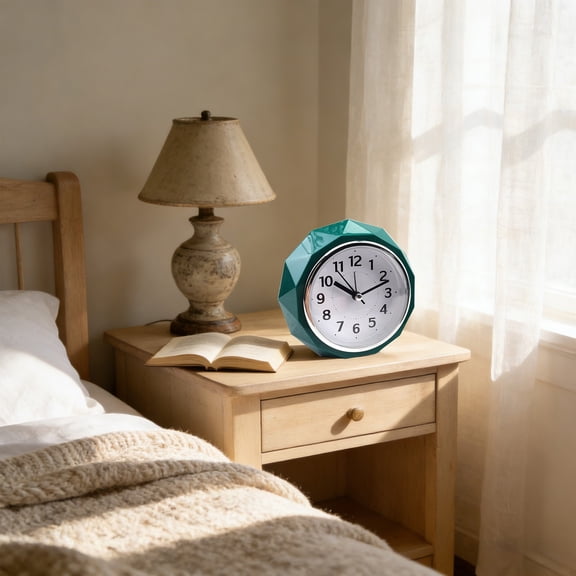 Clock with Night Light and Silent Snooze for Bedroom, Office, Study – Battery Operated, Loud Music , Easy to Read, Black