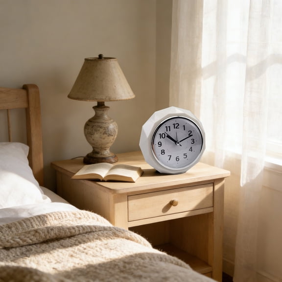 Clock with Night Light and Silent Snooze for Bedroom, Office, Study – Battery Operated, Loud Music , Easy to Read, Black