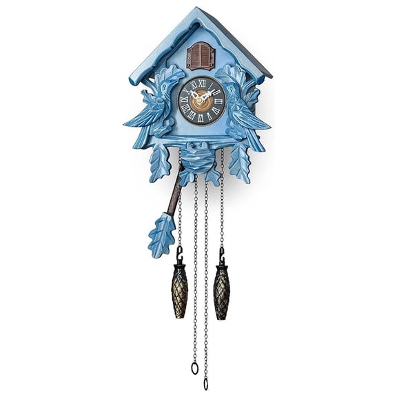 Clock with Night Mode, Singing , Wooden Decorations and Swinging Pendulum (Blue)