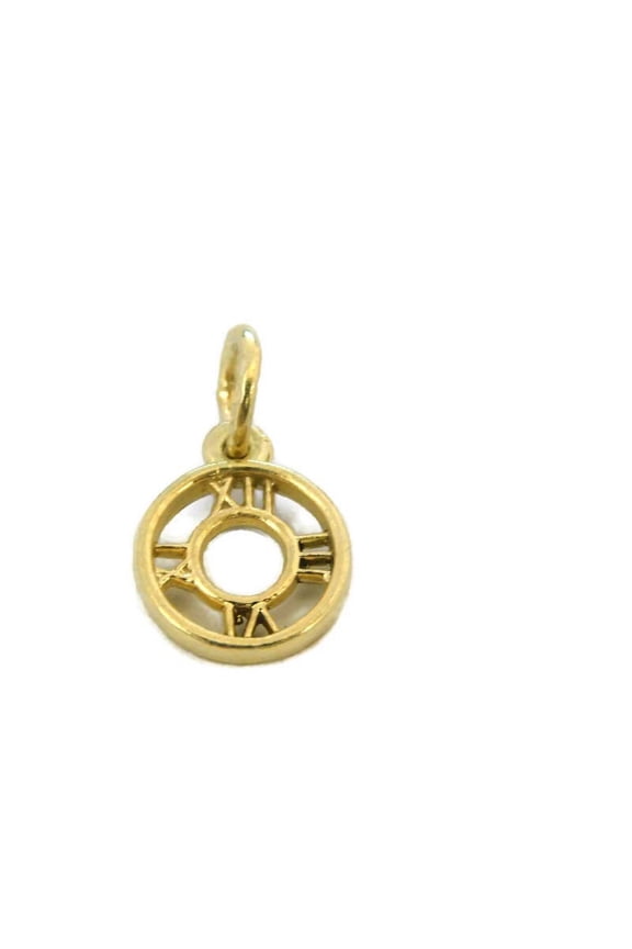 Clock with Roman Numbers Charm Pendant 14k Yellow Gold