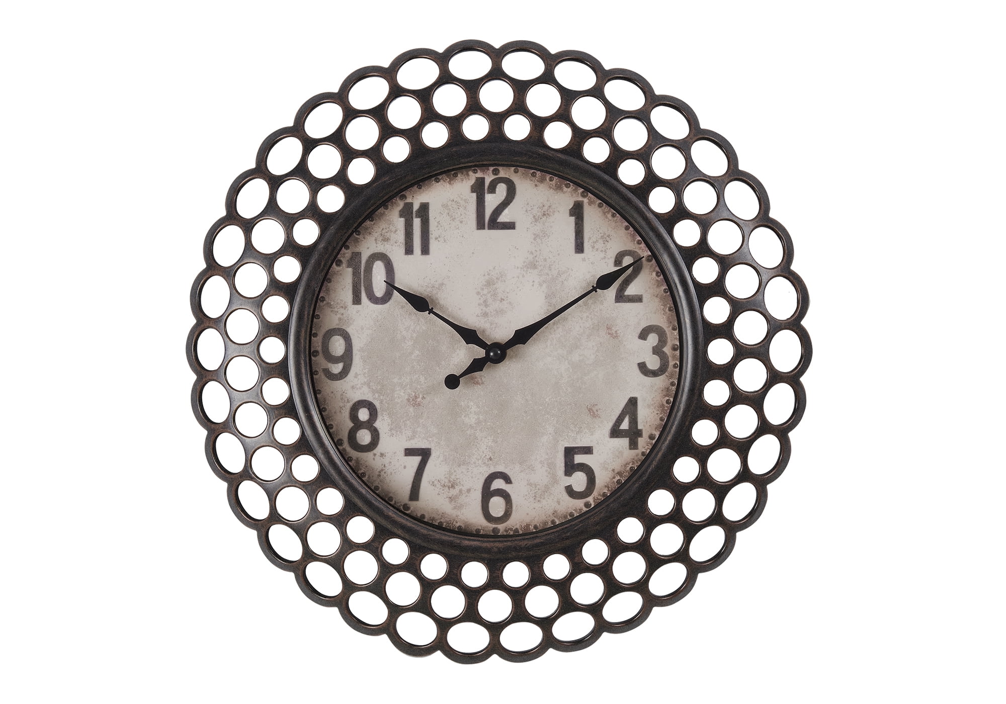 16" Round Dark Brown Plastic and Glass Wall Clock