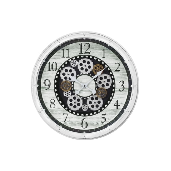 Clocks - 20" Round - Gear Mechanism - Wall Clock - Antique White - Transitional