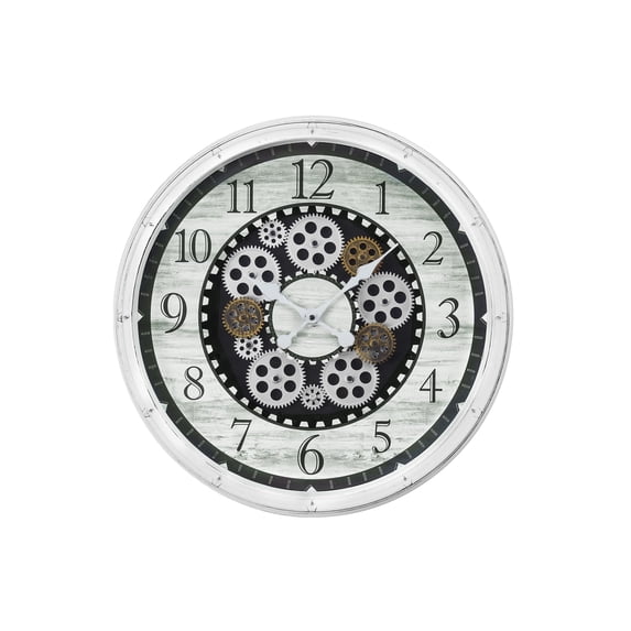 Clocks - 20" Round - Gear Mechanism - Wall Clock - Antique White - Transitional
